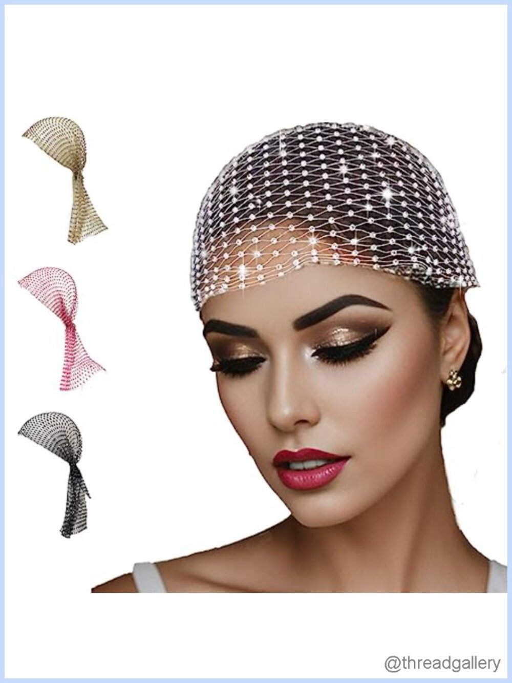 Rhinestone Mesh Head Scarf Slip On Sparkly Rave Festival Bandana